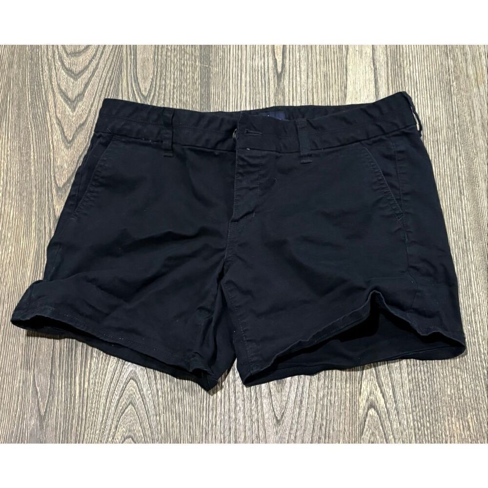 American Eagle Midi Shorts Mid-Rise Flat Front Stretch Cotton Blend Black Sz 10